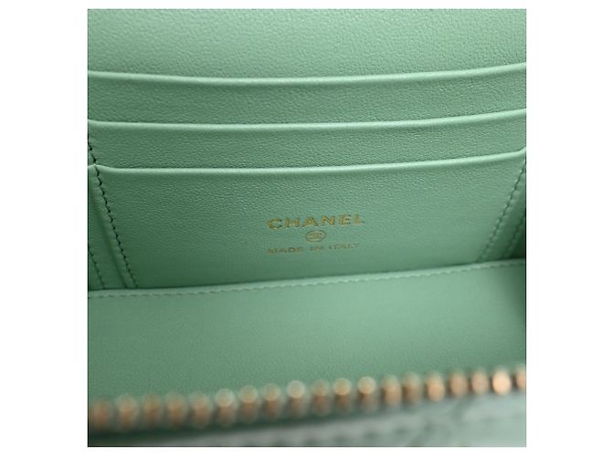 Chanel gestepptes kleines Vanity Case mit Griff und Kette aus hellgrünem Leder - Ansicht 9
