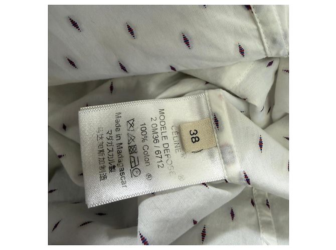 Céline Camisa de manga larga Celine en algodón blanco con puntos suizos - vista 7