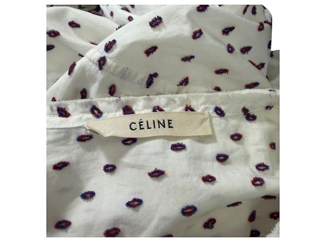 Céline Camisa de manga larga Celine en algodón blanco con puntos suizos - vista 8