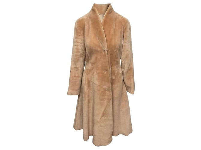Abrigo largo de shearling Bottega Veneta en ante beige Castaño - vista 2