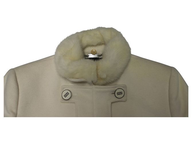 Abrigo Versace con cuello de piel en algodón blanco - vista 6