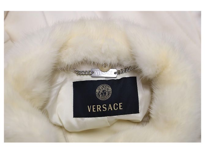 Abrigo Versace con cuello de piel en algodón blanco - vista 7