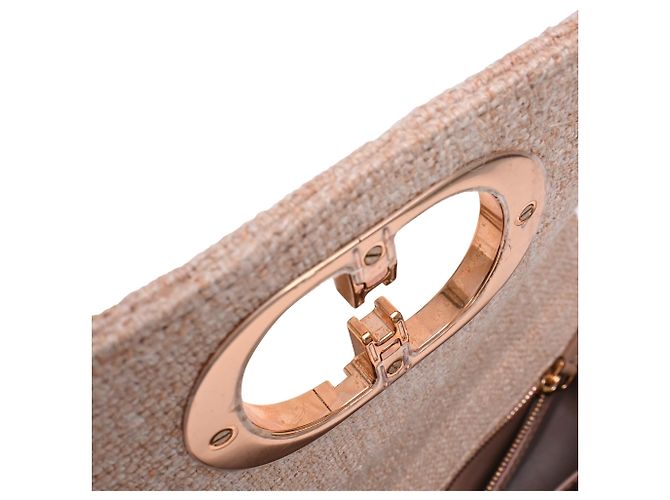Borsa Small Caro Macrocannage in lino rosa Dior - vista 10
