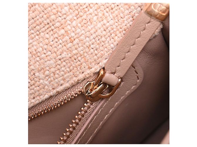 Borsa Small Caro Macrocannage in lino rosa Dior - vista 11