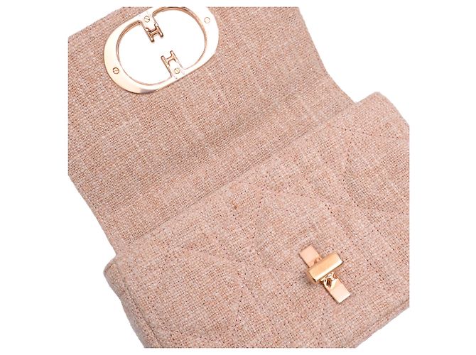 Borsa Small Caro Macrocannage in lino rosa Dior - vista 12