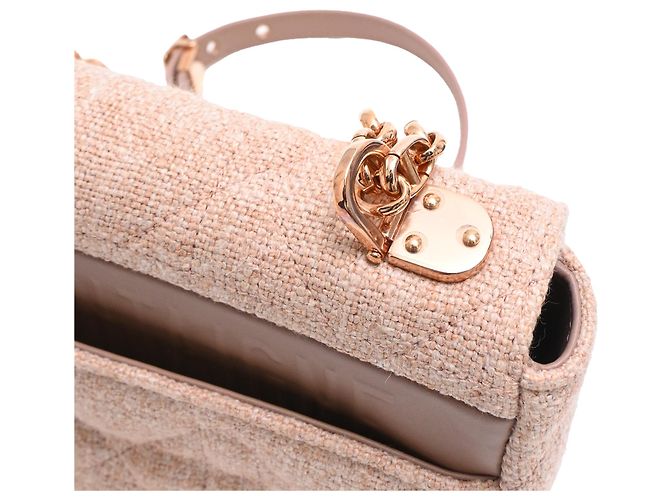 Borsa Small Caro Macrocannage in lino rosa Dior - vista 18