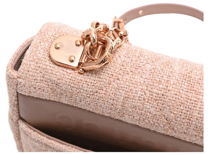 Borsa Small Caro Macrocannage in lino rosa Dior - vista 19