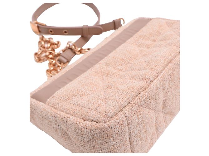 Borsa Small Caro Macrocannage in lino rosa Dior - vista 21
