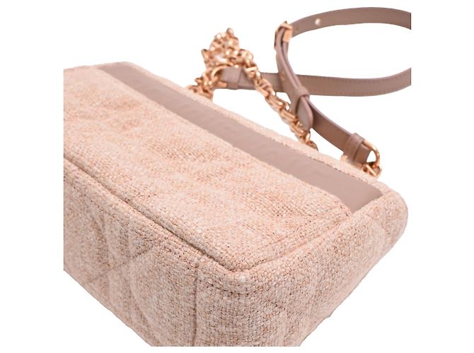 Borsa Small Caro Macrocannage in lino rosa Dior - vista 22