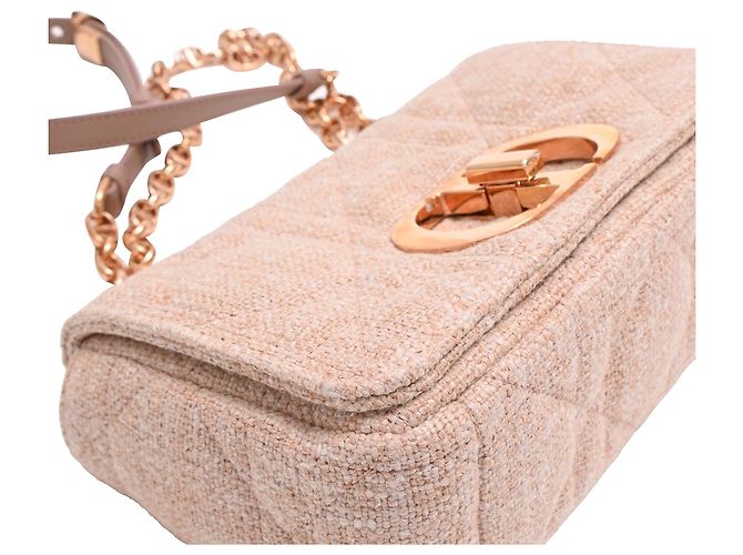 Borsa Small Caro Macrocannage in lino rosa Dior - vista 23