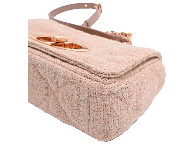 Borsa Small Caro Macrocannage in lino rosa Dior - vista 24
