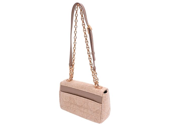 Borsa Small Caro Macrocannage in lino rosa Dior - vista 3