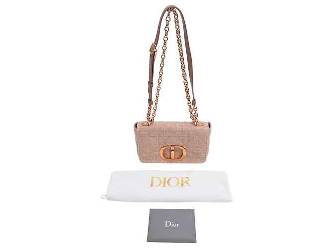 Borsa Small Caro Macrocannage in lino rosa Dior - vista 32