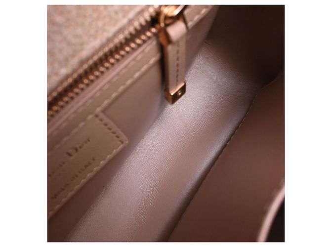Borsa Small Caro Macrocannage in lino rosa Dior - vista 5