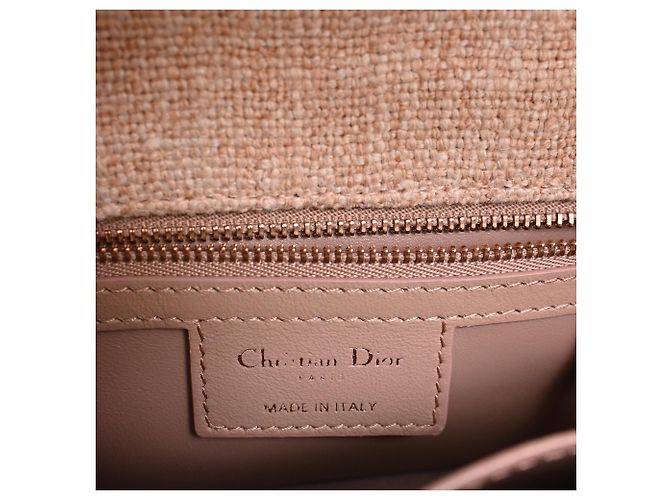 Borsa Small Caro Macrocannage in lino rosa Dior - vista 7