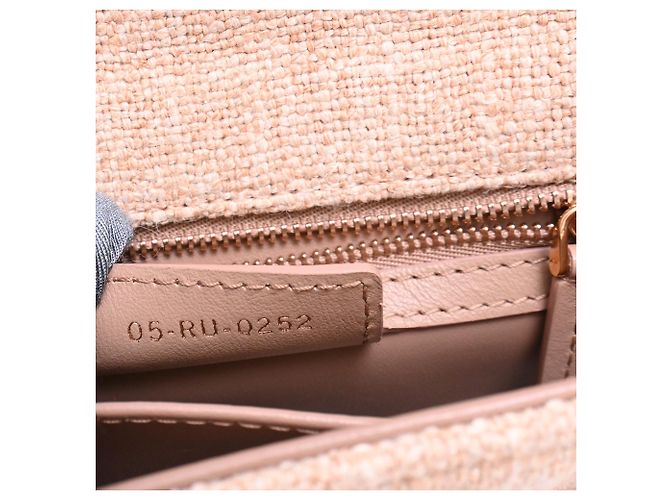 Borsa Small Caro Macrocannage in lino rosa Dior - vista 8