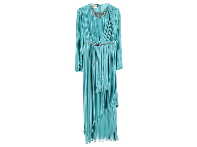 Abito drappeggiato e plissettato in seta blu con decorazioni in cristalli Gucci Blu chiaro - vista 2