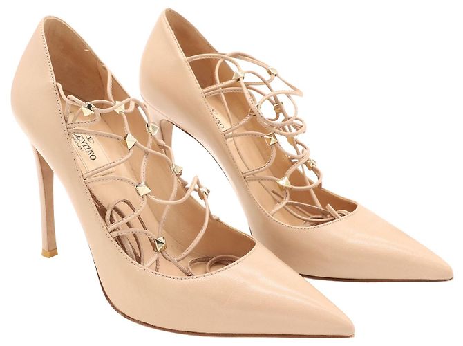 Autre Marque Décolleté Gladiator con lacci Valentino in vernice Nude Marrone Carne - vista 4