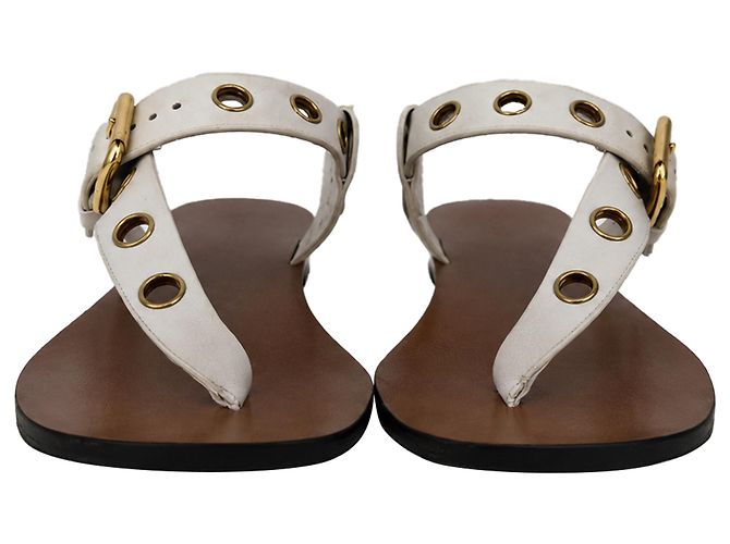 Céline Sandali piatti Celine Eyelet T-Strap in pelle bianca Bianco Crudo - vista 2