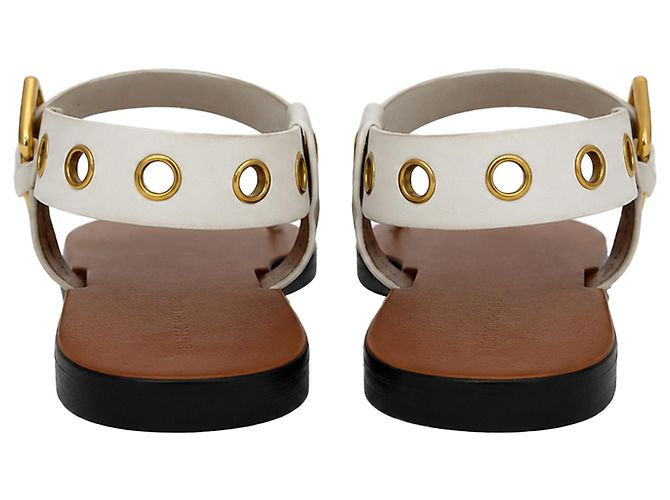 Céline Sandali piatti Celine Eyelet T-Strap in pelle bianca Bianco Crudo - vista 3