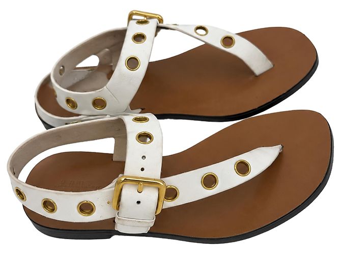 Céline Sandali piatti Celine Eyelet T-Strap in pelle bianca Bianco Crudo - vista 5