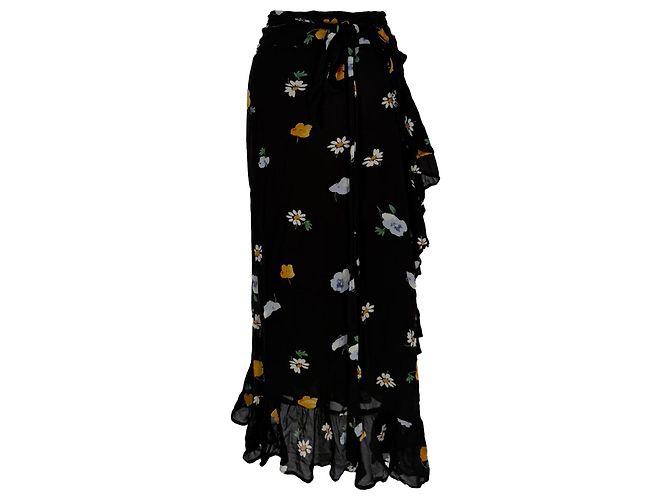 Falda midi cruzada Dainty Georgette de Ganni en viscosa negra - vista 3