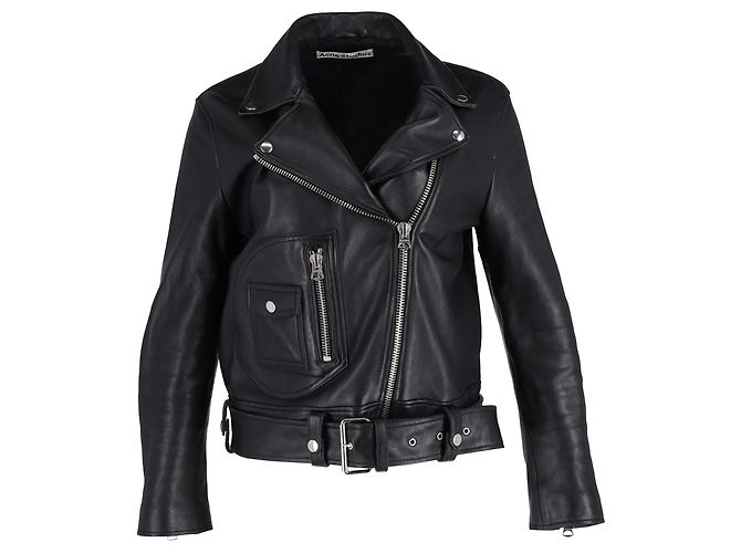 Giacca biker con zip Acne Studios in pelle nera Nero - vista 3