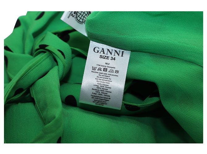 Abito Ganni Dainty Polka Dot in viscosa verde - vista 3