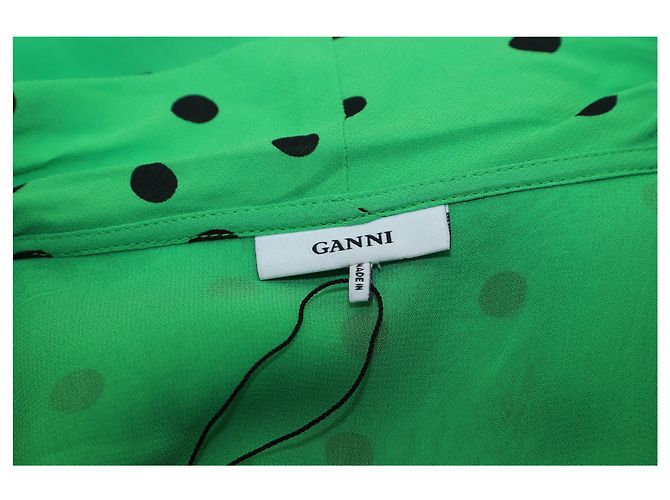 Abito Ganni Dainty Polka Dot in viscosa verde - vista 5