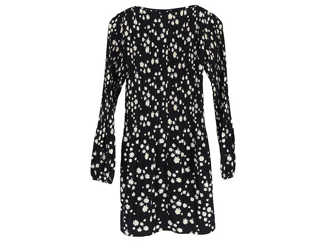 Maje Rockiz Mini-Kleid aus plissiertem Crêpe mit Margeriten-Print, Schwarz, Polyester - Ansicht 2