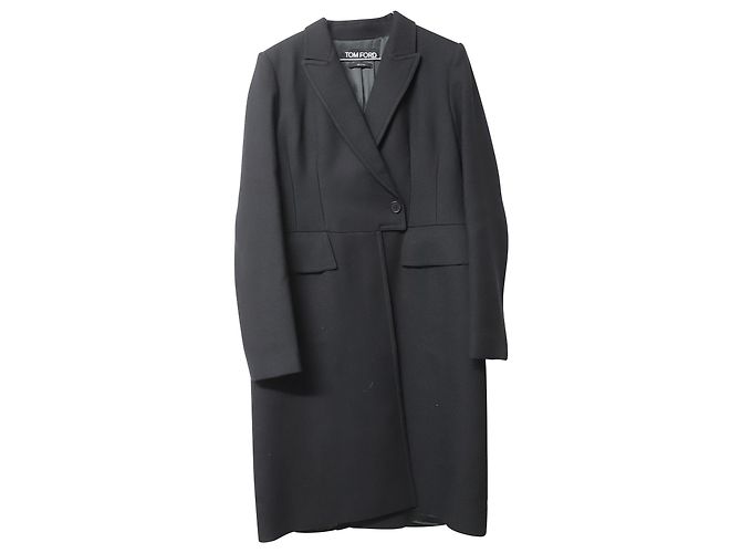 Tom Ford Mantelkleid aus grauer Wolle Schwarz - Ansicht 4