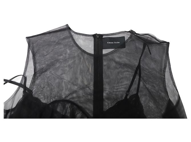 Robe Baby Doll en maille transparente Simone Rocha en soie noire - vue 6