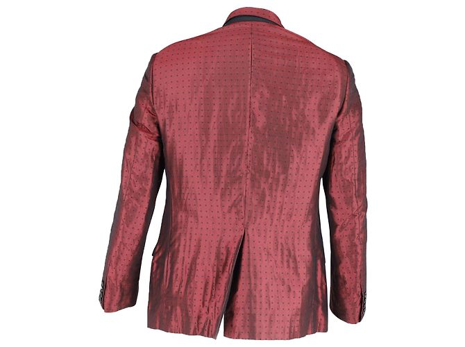 Giacca da smoking Dolce & Gabbana in seta con stampa rossa e bordi in velluto - vista 3