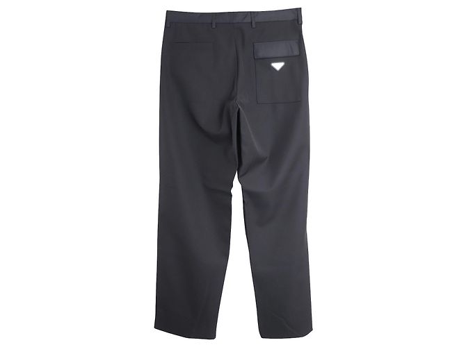 Pantaloni in lana neri con logo Triangle Prada Nero - vista 2