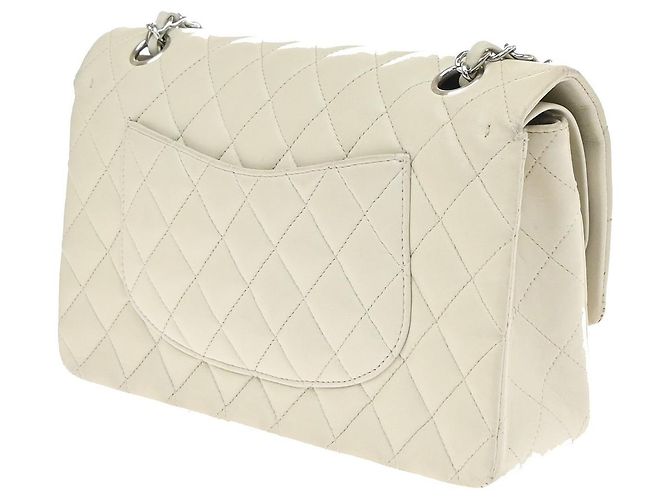 Chanel Vintage Classic Double Flap Matelassé Caviar Medium Bianco - vista 3