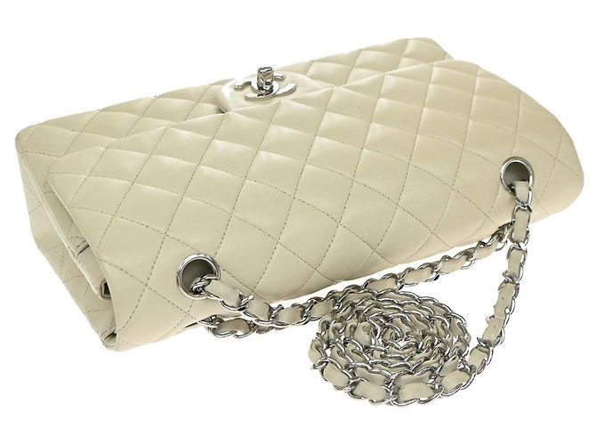 Chanel Vintage Classic Double Flap Matelassé Caviar Medium Bianco - vista 7