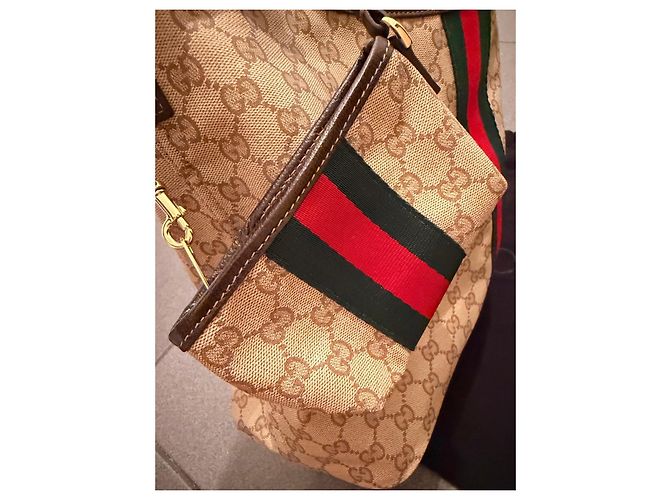 Gucci Monogram Canvas Hobo Bag mit Etui Braun Rot Beige Grün - Ansicht 10