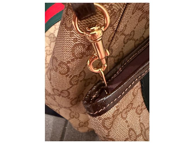 Gucci Monogram Canvas Hobo Bag mit Etui Braun Rot Beige Grün - Ansicht 11