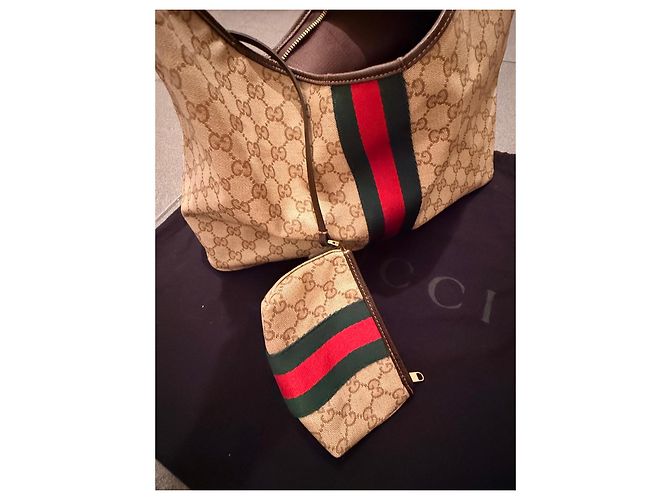 Gucci Monogram Canvas Hobo Bag mit Etui Braun Rot Beige Grün - Ansicht 12