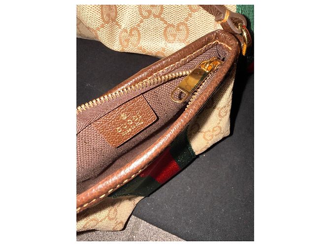Gucci Monogram Canvas Hobo Bag mit Etui Braun Rot Beige Grün - Ansicht 14