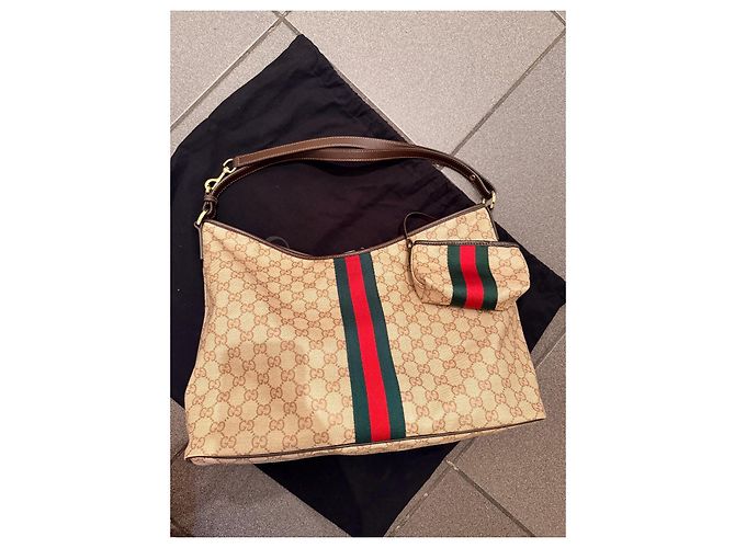 Gucci Monogram Canvas Hobo Bag mit Etui Braun Rot Beige Grün - Ansicht 2
