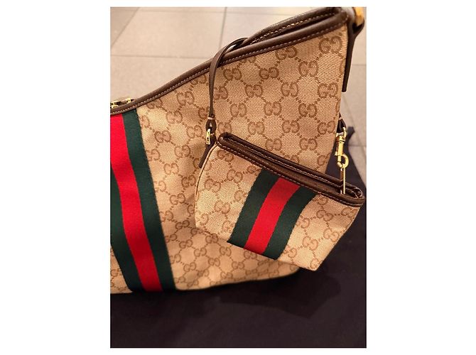 Gucci Monogram Canvas Hobo Bag mit Etui Braun Rot Beige Grün - Ansicht 3