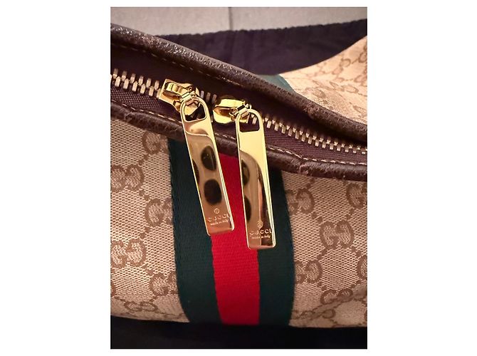 Gucci Monogram Canvas Hobo Bag mit Etui Braun Rot Beige Grün - Ansicht 4