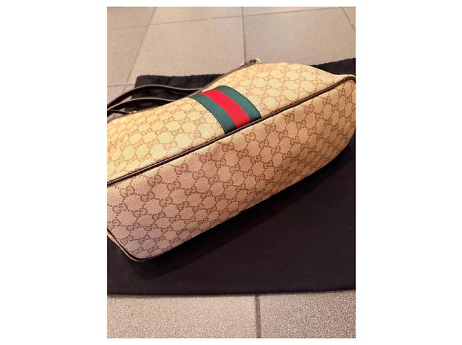 Gucci Monogram Canvas Hobo Bag mit Etui Braun Rot Beige Grün - Ansicht 6