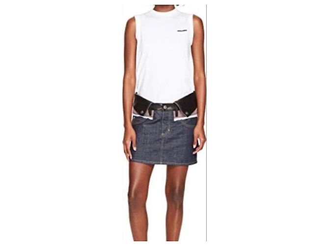 Falda vaquera Dsquared2 con cinturón de cuero Negro Blanco Azul - vista 7