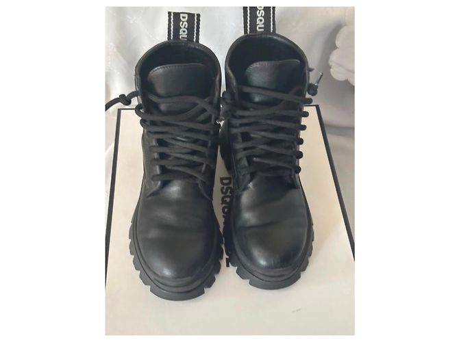 Stivaletti con lacci in pelle nera Dsquared2 Nero - vista 2