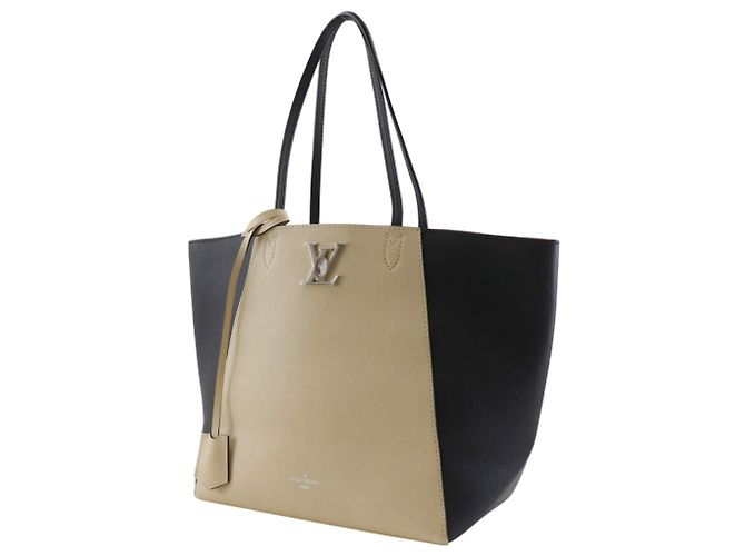 Borsa Tote Louis Vuitton Lockme Nero Beige - vista 2