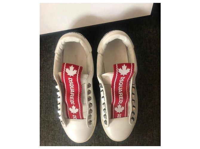 Sneakers in pelle bianca con borchie Dsquared2 Bianco - vista 3