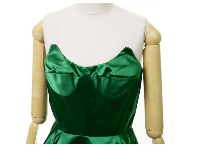 Miu Miu Trägerloses Kleid aus grünem Satin - Ansicht 3