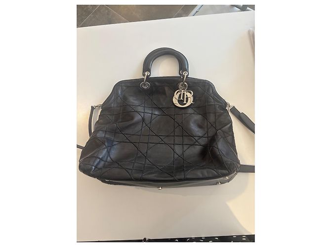 Borsa a mano Dior Cannage in pelle nera Nero - vista 2
